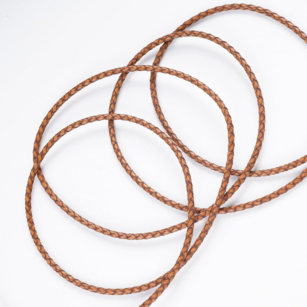Genuine Leather Cord 5.5 Yards 4mm Round Braided Bolo Strap Brown