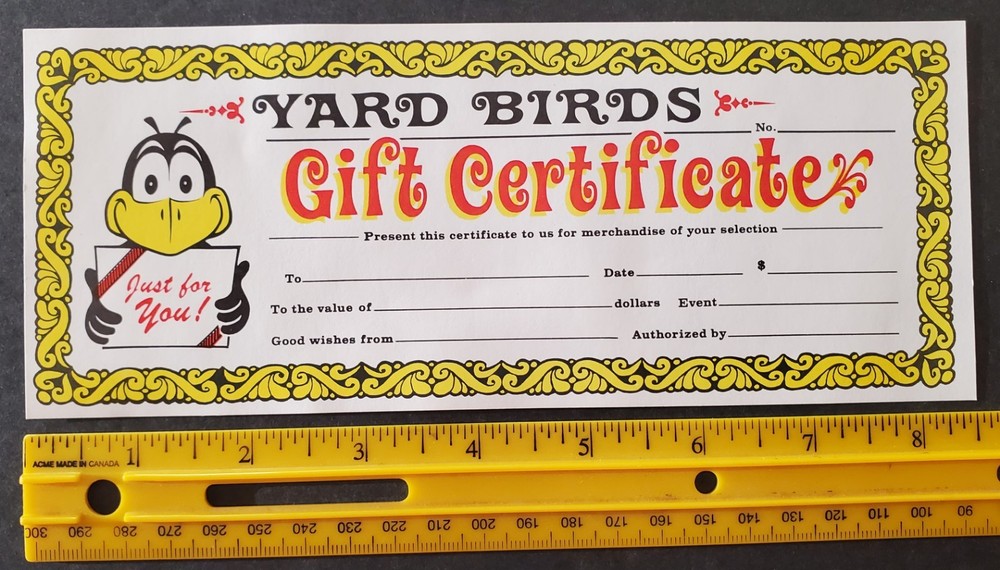 Three YARD BIRDS Unused Gift Certificates