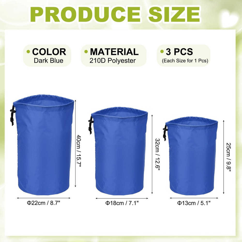 Drawstring Bag, Storage Bags, 3 Size & 3Pcs & Dark Blue