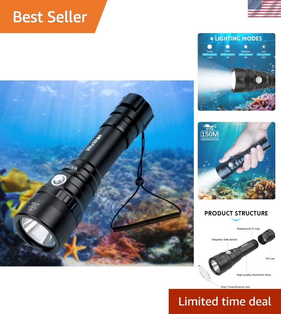 Professional Grade 2000 Lumen Dive Flashlight for Underwater Adventures