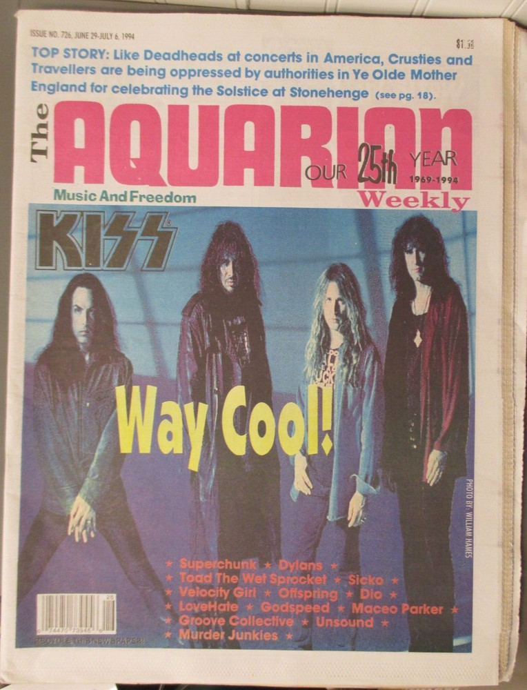 KISS Aquarian Magazine June 29th, 1994 - 72 pages - Good condition !