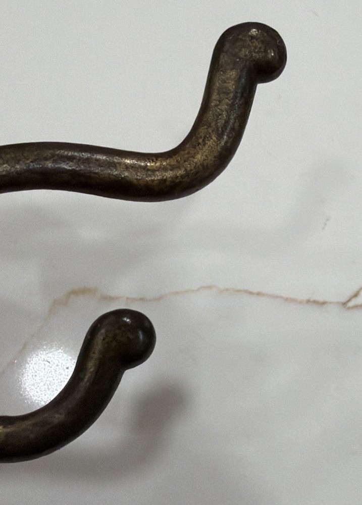 Single Cast Iron Double Hooks Round Tips Coat Hat Salvage Hardware 3”
