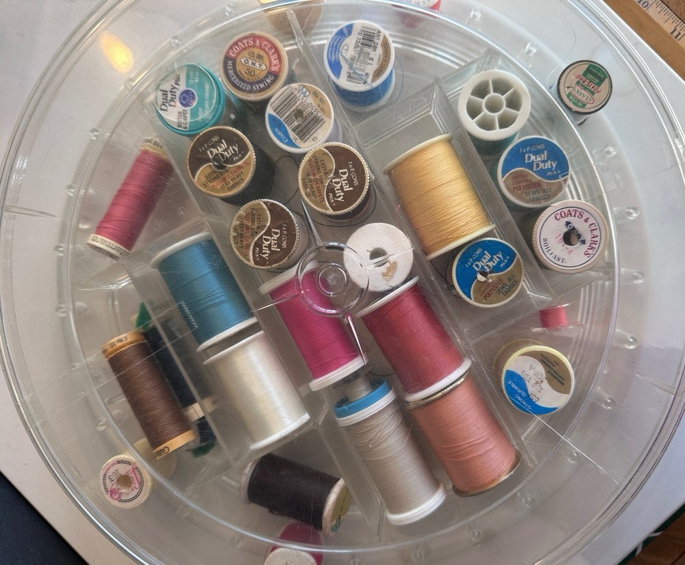 Sewing Thread Spool Organizer Storage Box & Contents