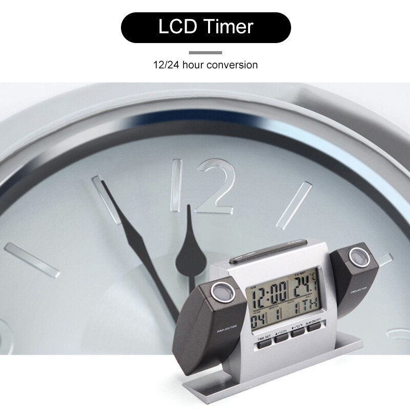 Projection Alarm Clock LCD Multi-function Time Temperature Display Snooze Clock