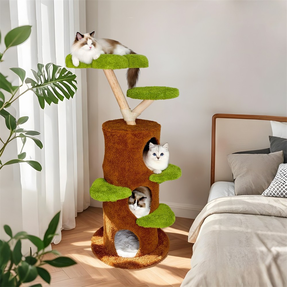 Multi-Level Indoor Cat Climbing Tree Flower Perch Plush Cave Cat Activity Tree