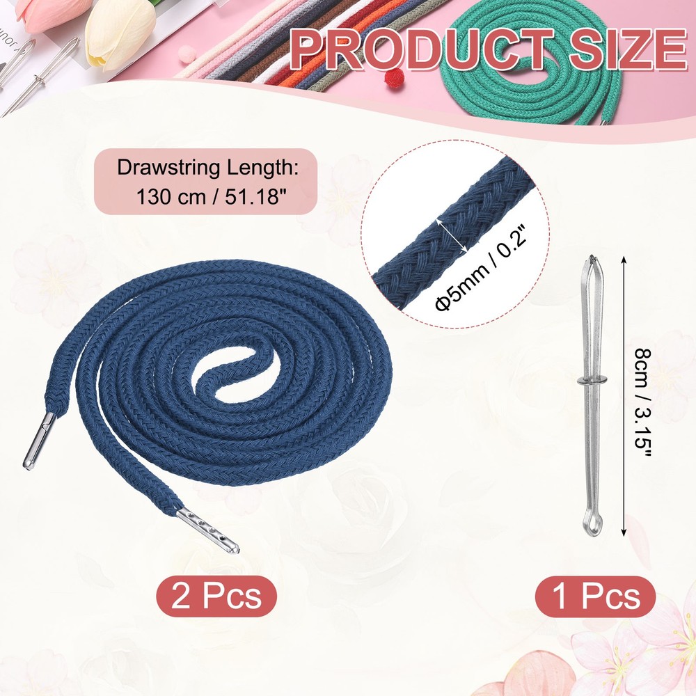 2 Pcs Hoodie Strings Drawstring Cords with Easy Threader (Dark Blue)