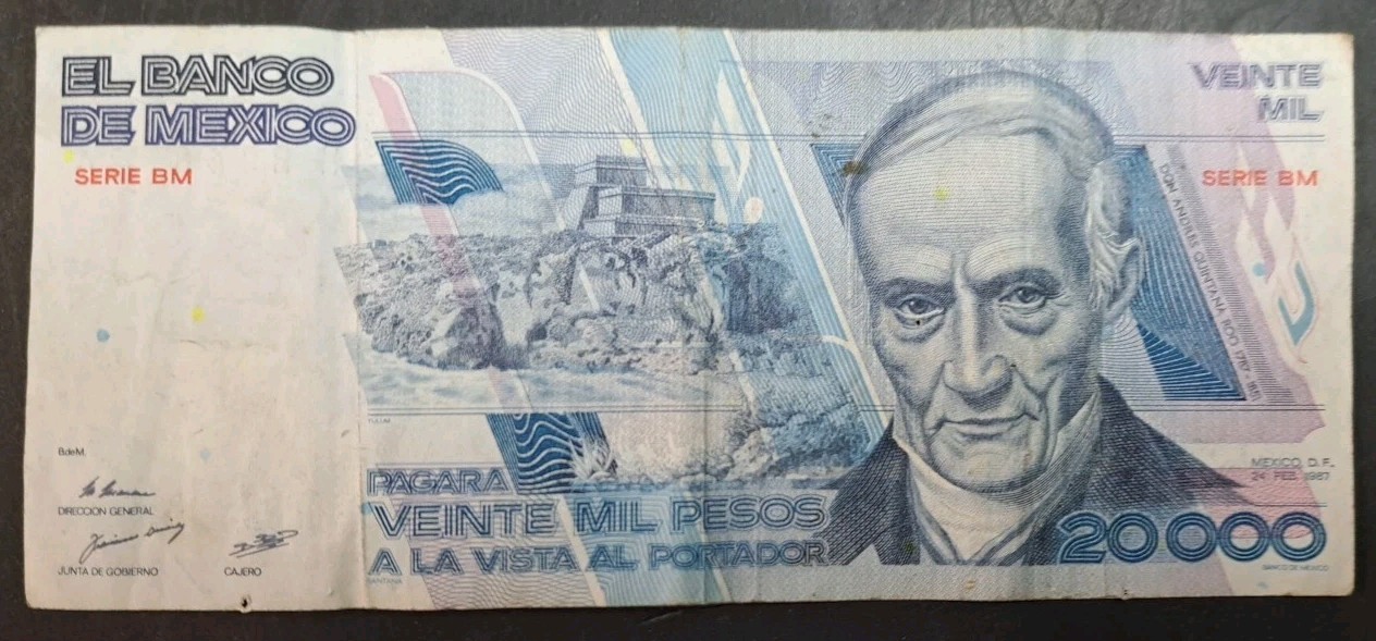 1987 Mexico 20000 Pesos P91b, Serie BM HR948324.