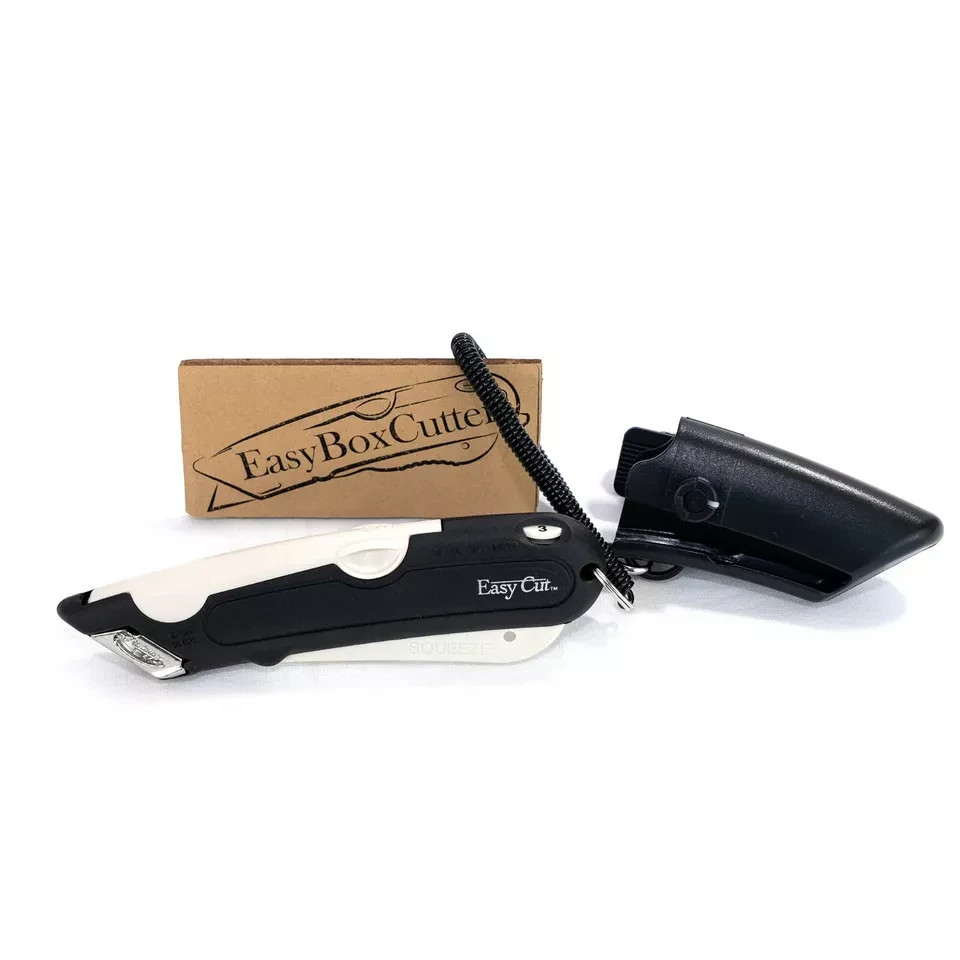 Easy Cut Genuine 1000 White Safety Box Cutter Knife, 3-Depth Blade & Holster