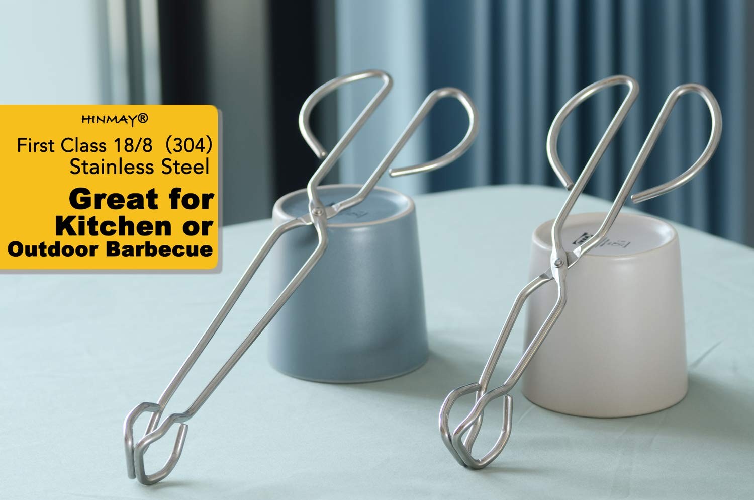 Stainless Steel Kitchen Scissor Tongs Set, 2-Piece (10/13 Inch) for Cooking, Gri