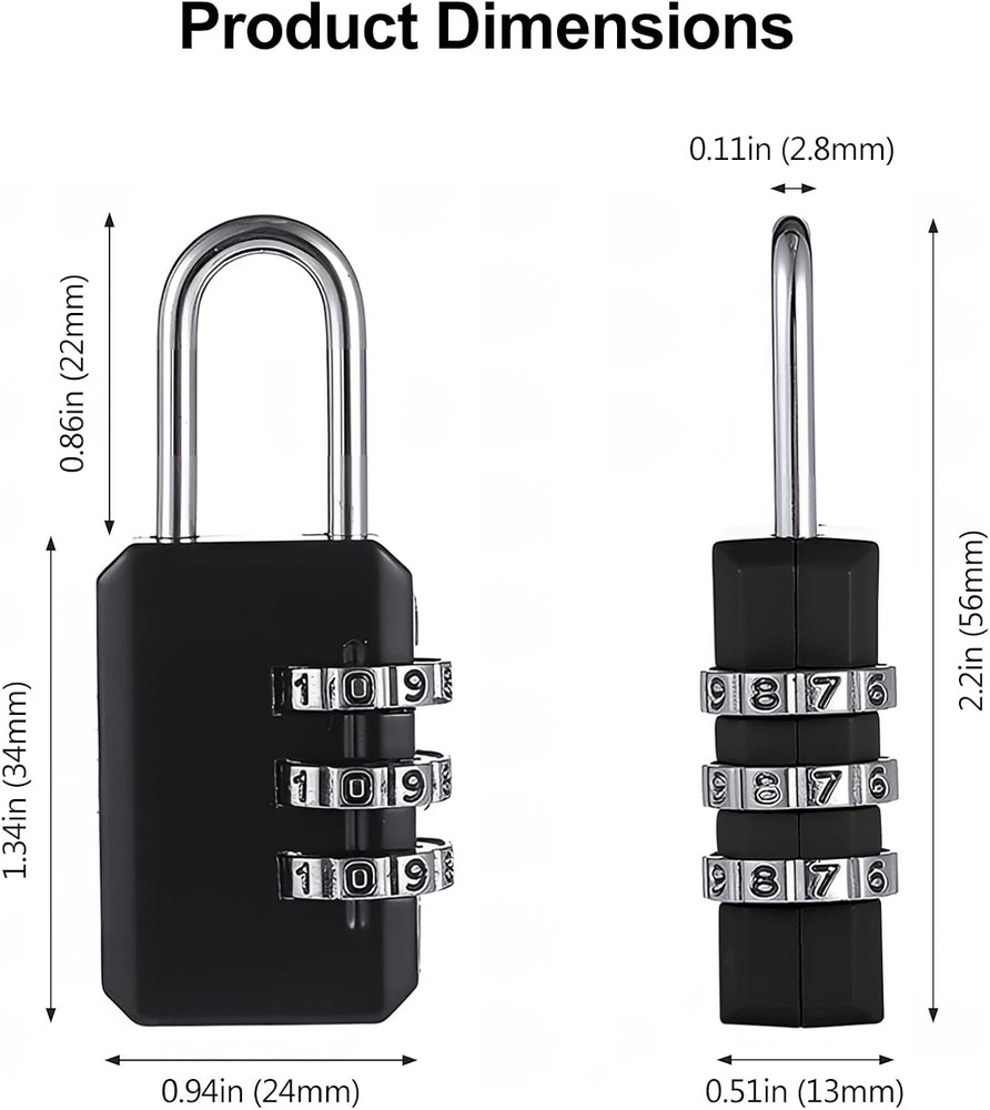 2-Pack Customizable Black Luggage Locks – Set Your Own Combination, Secure Tra