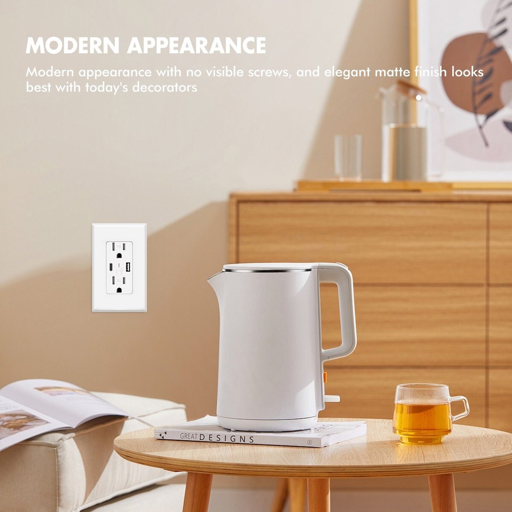 USB Type C Wall Outlet Duplex Receptacle 15A, Smart 4.8A Quick Charging, 10pack