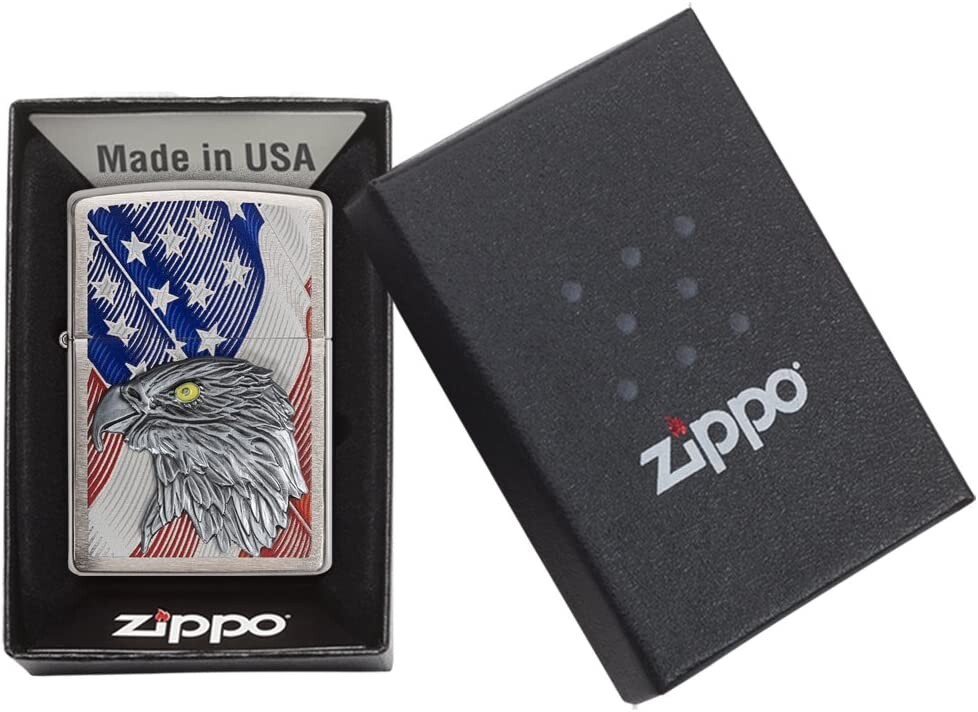 Zippo USA Flag with Eagle Emblem Brushed Chrome 29508