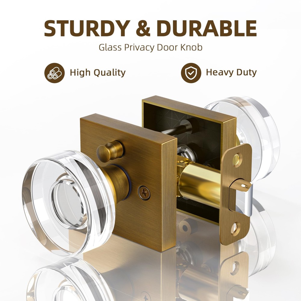 naubea Antique Brass Door Knobs Crystal 1 Pack Privacy,