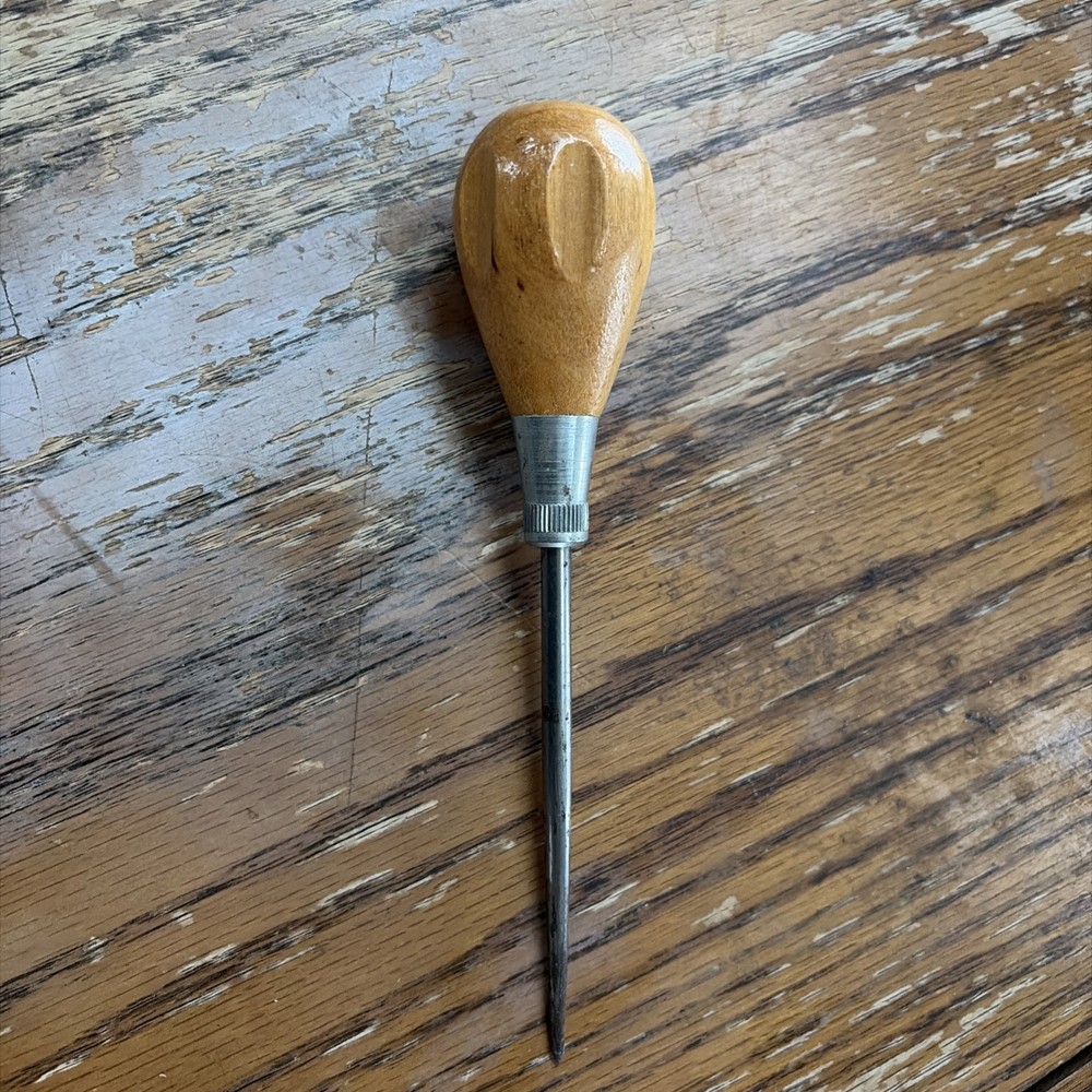 Vtg GENERAL No. 818 Scratch Awl Solid Shank Woodworking Tool Wood Handle