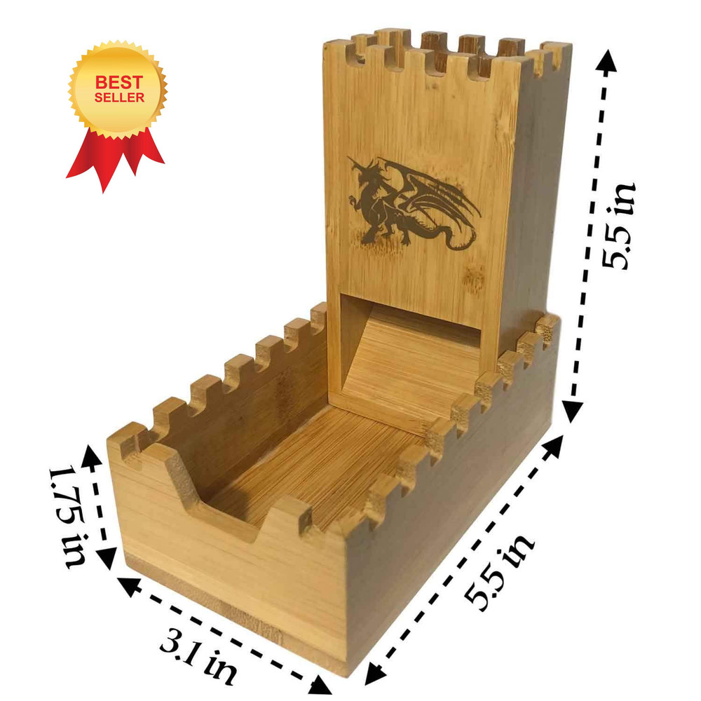 Bamboo Dice Tower | Special Edition Wooden Rolling Case | Perfect for Small