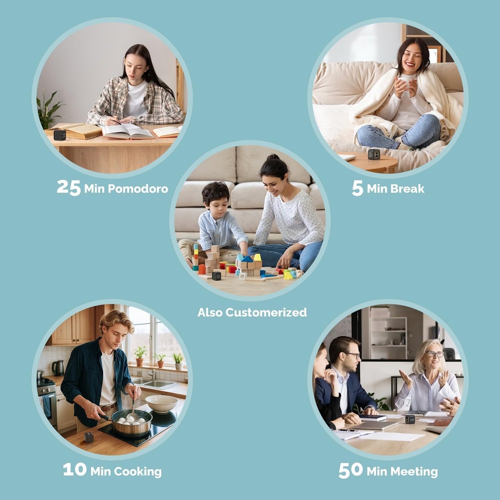 Pomodoro Cube Timer Productivity Visual Timer - 5/10/25/50 Min Rotating Count...