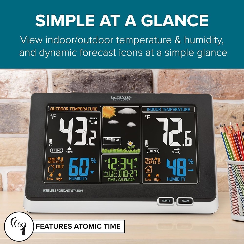 Advanced Wireless Weather Station: Full Color LCD, Atomic Time, 300ft Range