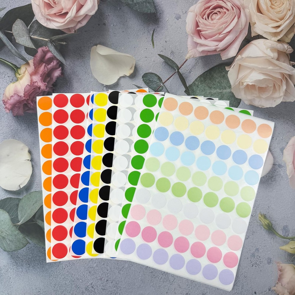VeriPap 1610 PCS Colored Dot Stickers 3/4" Round Circle Color Coding White