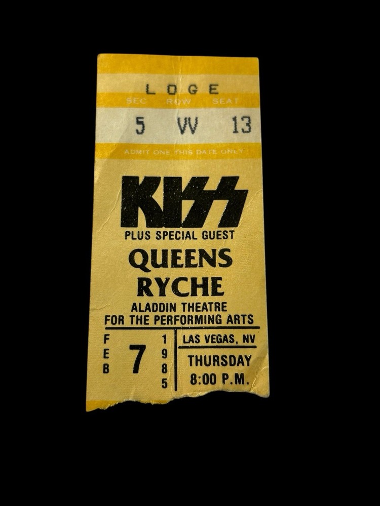 kiss queensryche ticket stub 1985 Las Vegas Seat 5 row 13
