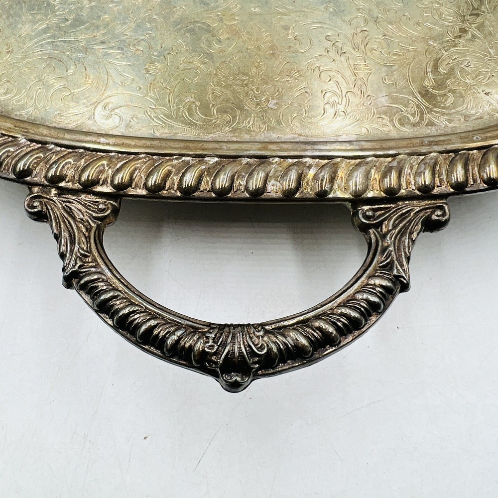 Ornate Silverplate Serving Tray 22x14 Rope Edge