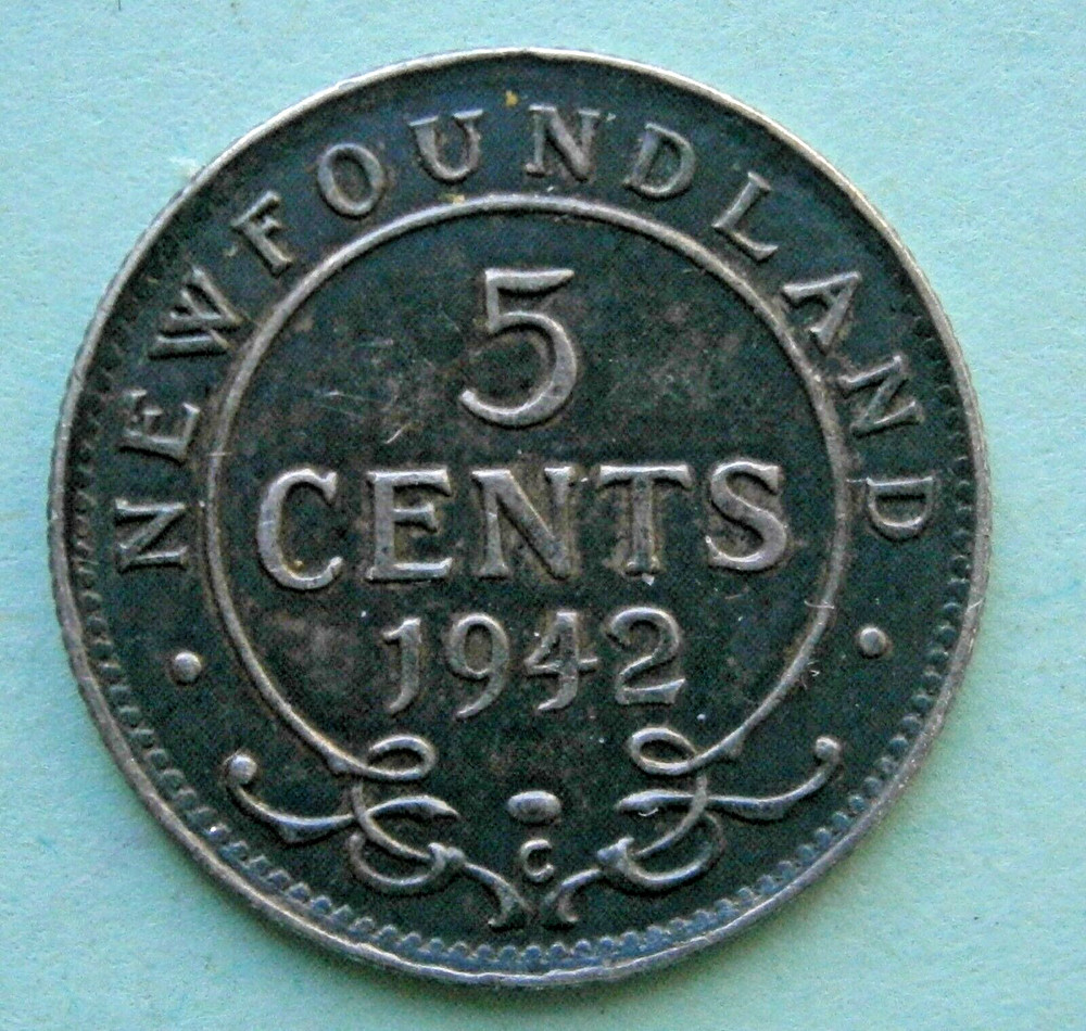 CANADA - Newfoundland 1942 Five Cent Silver Coin, circulated.
