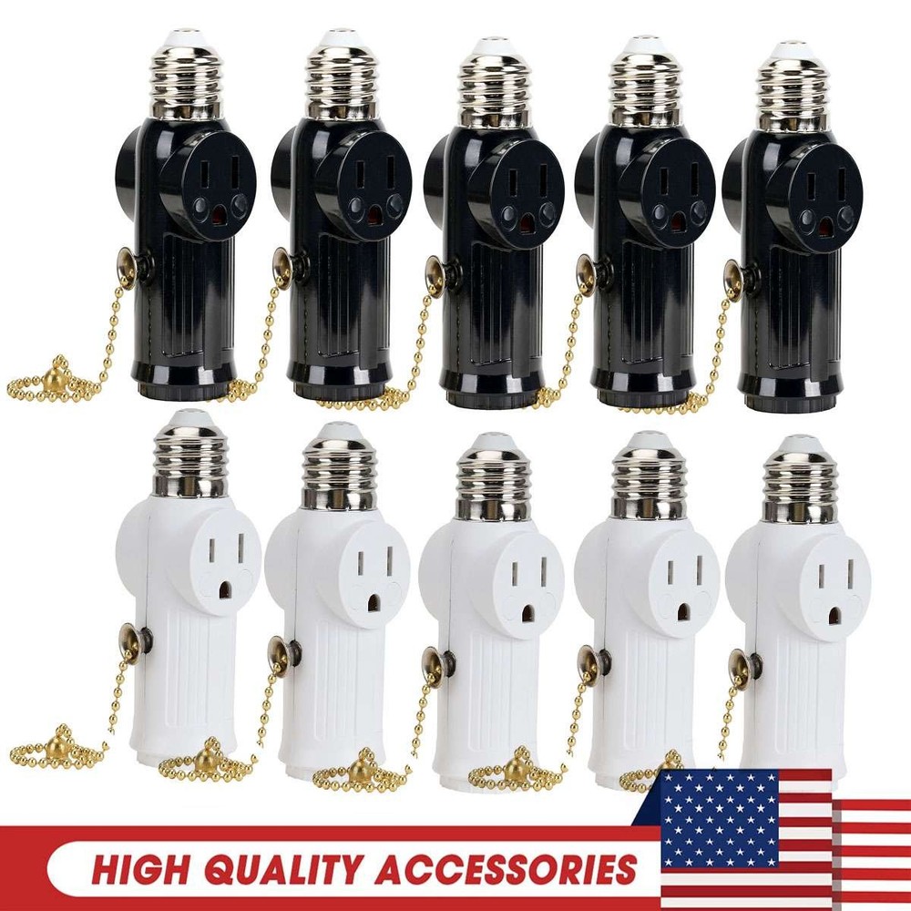E26/E27 Light Bulb Socket Adapter With 2 AC Outlet Plug And Pull Chain Switch