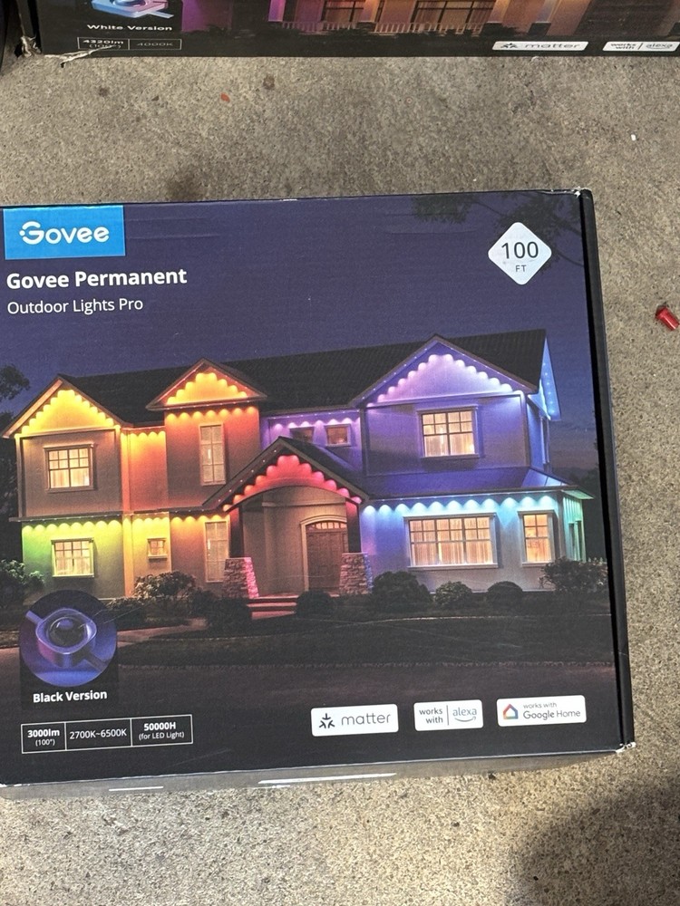 Govee Outdoor Lights Pro 100 ft LED RGB Multicolor String Light, Black, Alexa