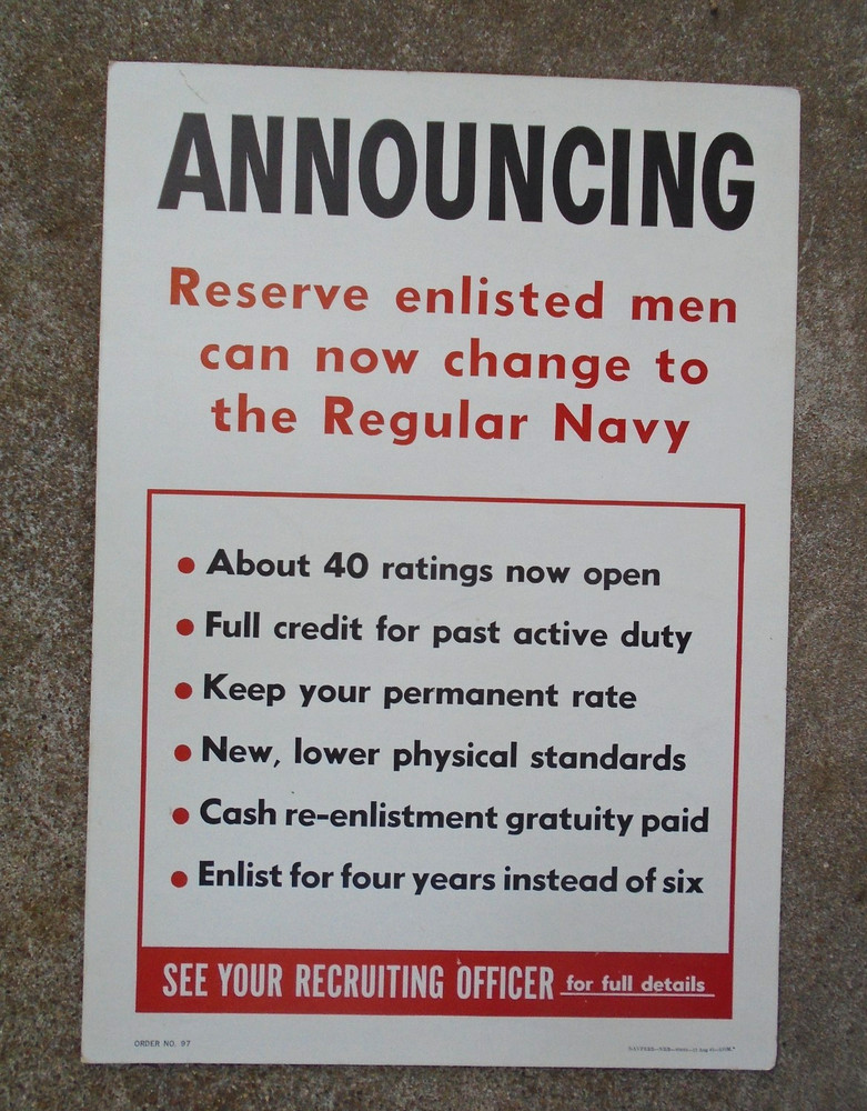 US Navy 1945 recruiting cardboard poster