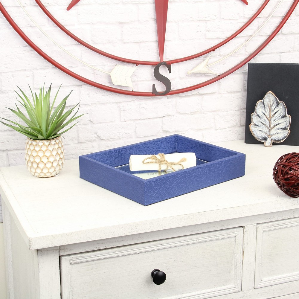 10 Navy Blue Rectangular Wood Handmade Tray