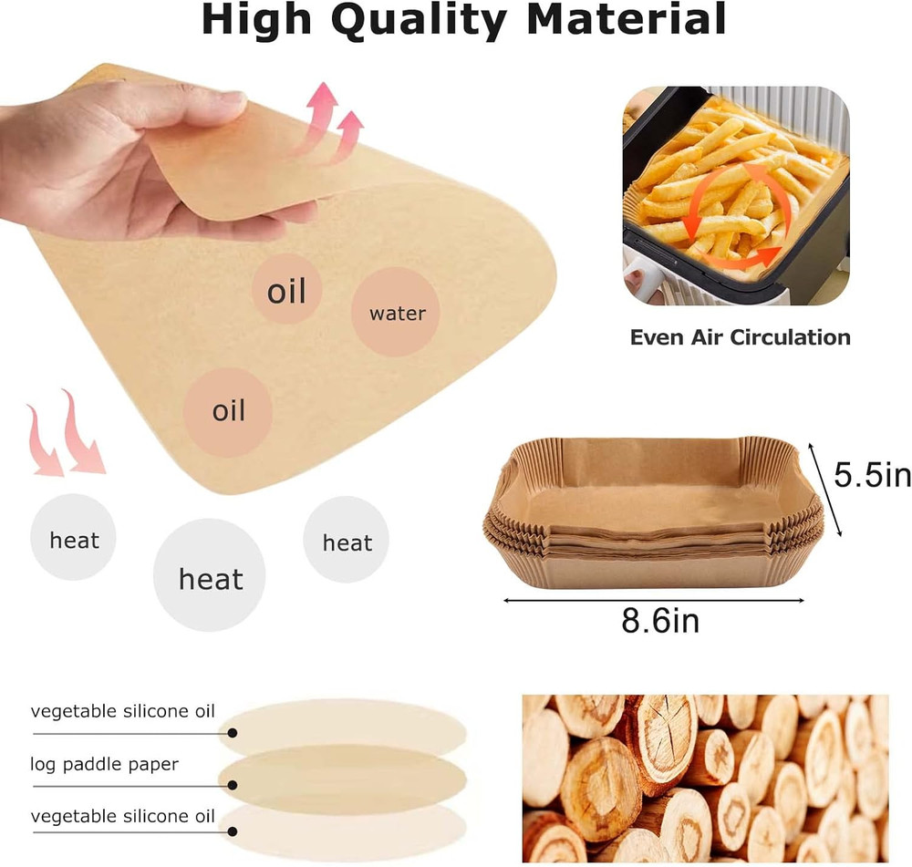 100Pcs Air Fryer Baking Paper Rectangular - Airfryer Baking Liners for Ninja Foo