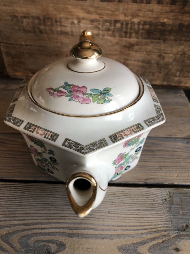 Sadler Teapot Indian Tree Pattern Hexagonal England 4 Cup 1659D Antique Signed