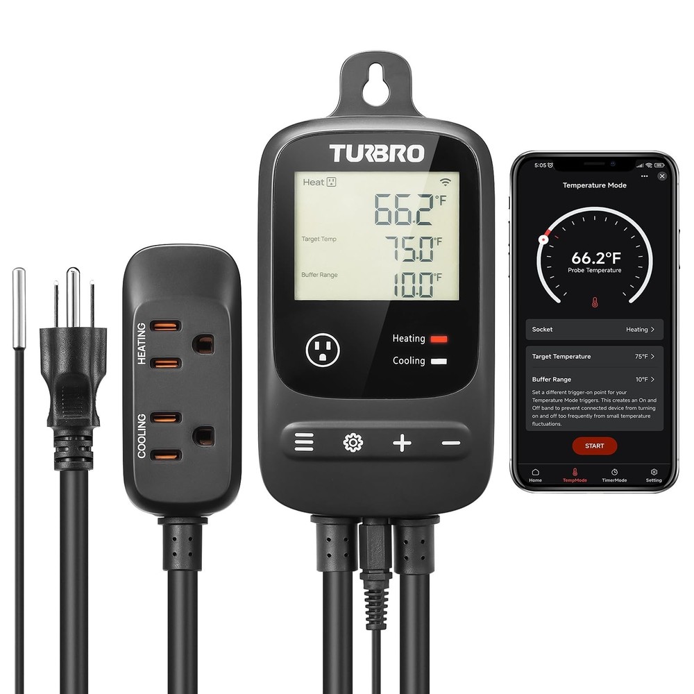 TURBRO Smart Temperature Controller Heating Cooling, WiFi-Enabled Thermostat ...