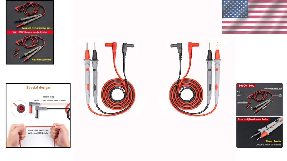 Durable 1000V Multimeter Probes with Silicone Insulation & Ultra-Sharp Tips