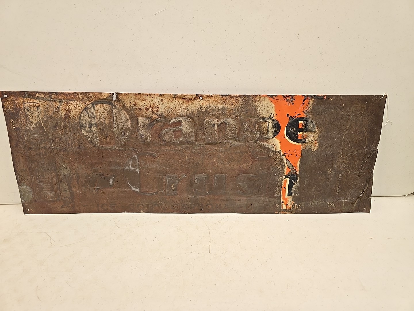 Vintage 1930s Orange Crush Ice Cold Carbonated Drink Embossed Double Bottle Sign