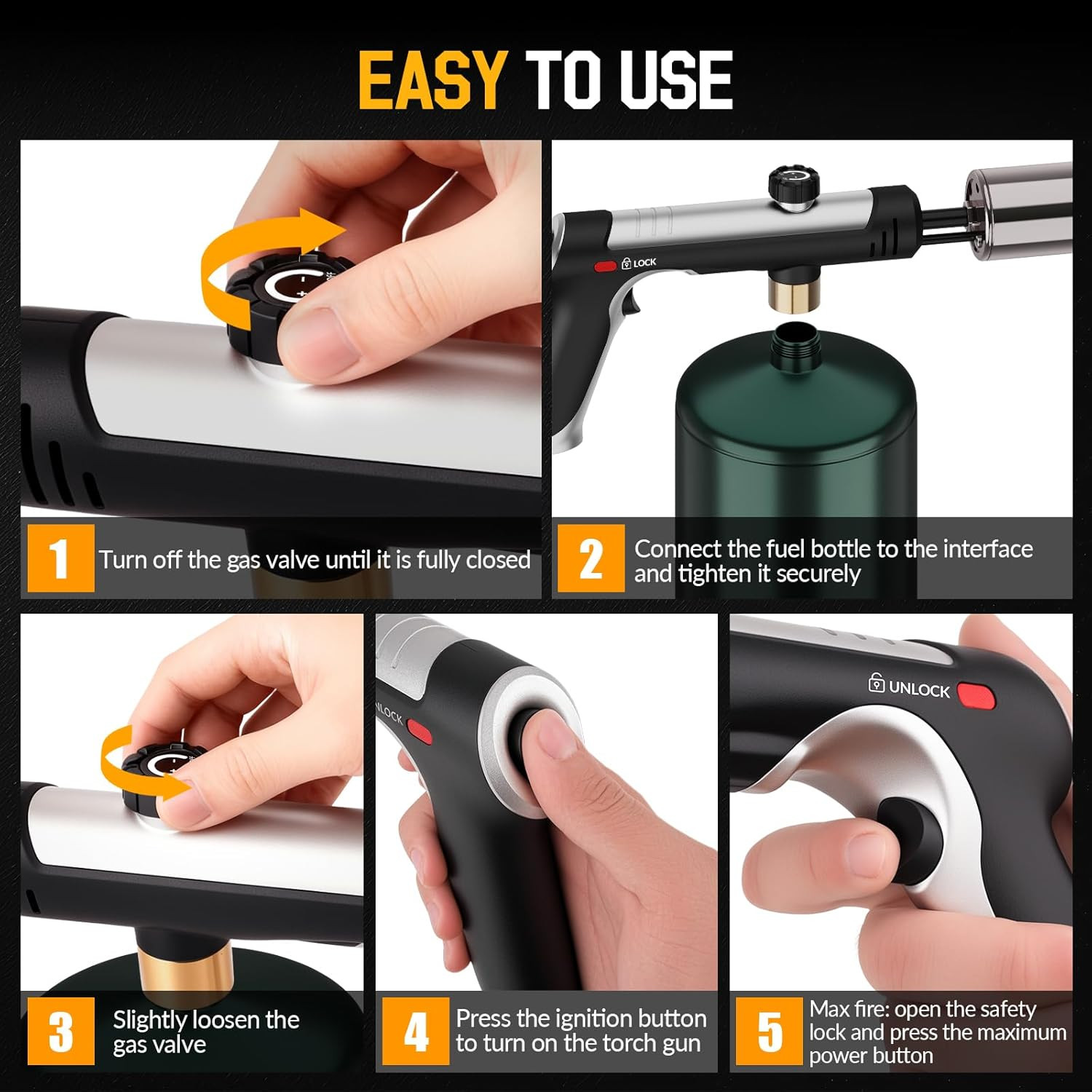 Propane Torch with One-Click Max Fire, Flame Thrower Gun Charcoal Lighter with a