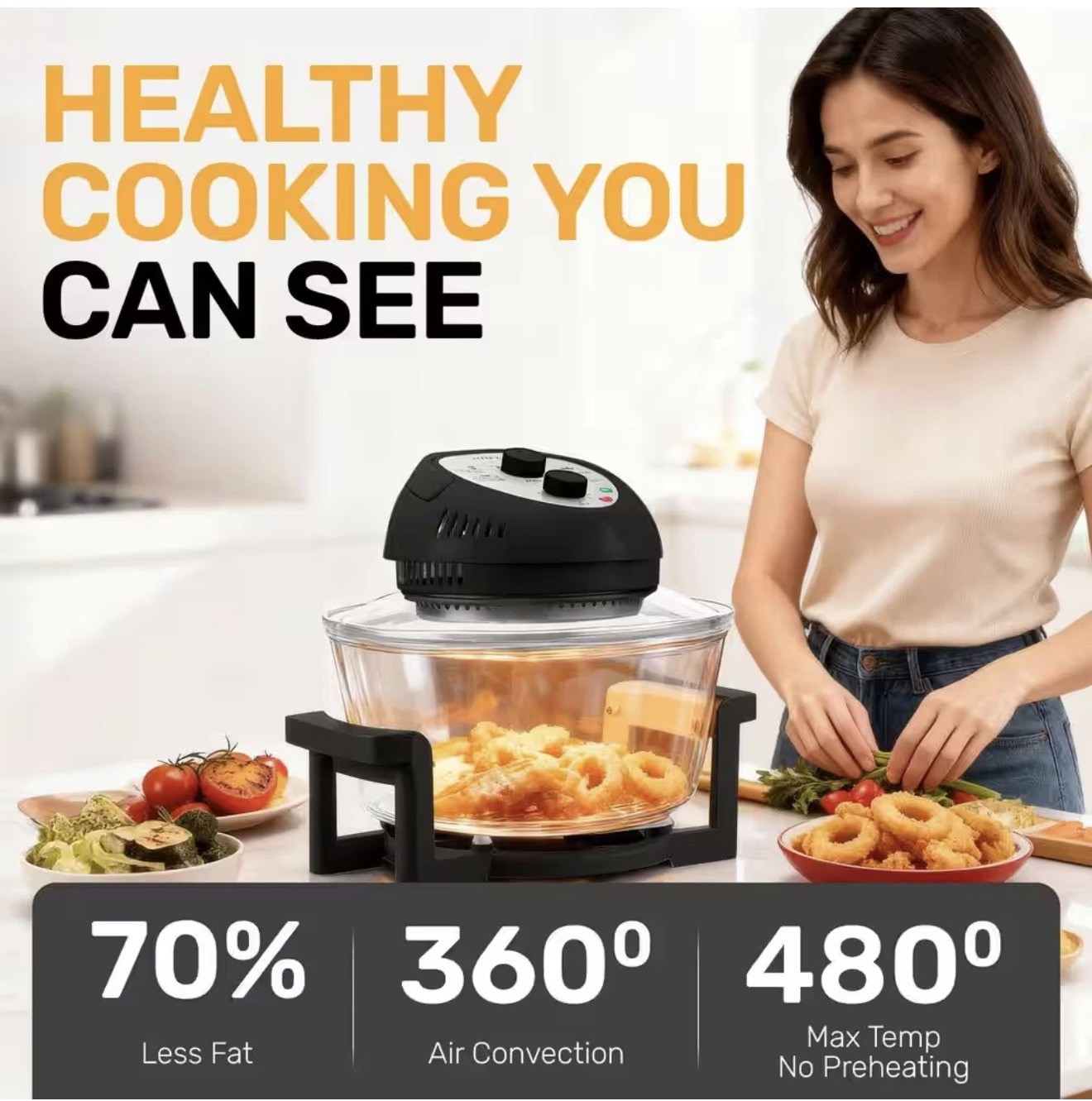 16 Qt. Black Oil-Less Air Fryer with Built-In Timer