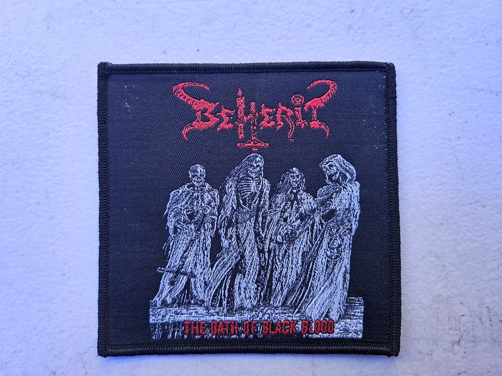 BEHERIT, THE OATH OF BLACK BLOOD, SEW ON BLACK BORDER WOVEN PATCH