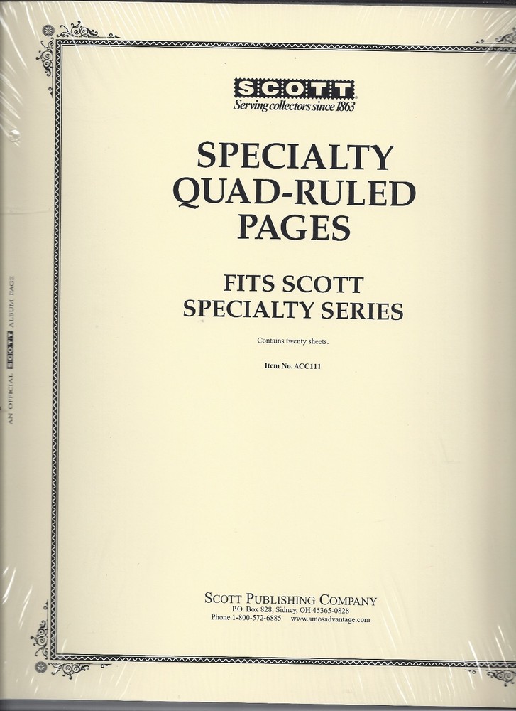 Pkg. of 20 Scott ACC111 Specialty Quad-Ruled Pages FREE U.S.Shipping w/$50 Order
