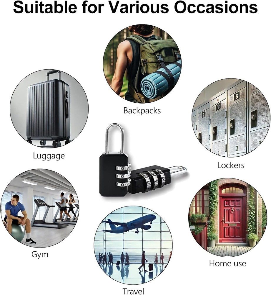 2-Pack Customizable Black Luggage Locks – Set Your Own Combination, Secure Tra