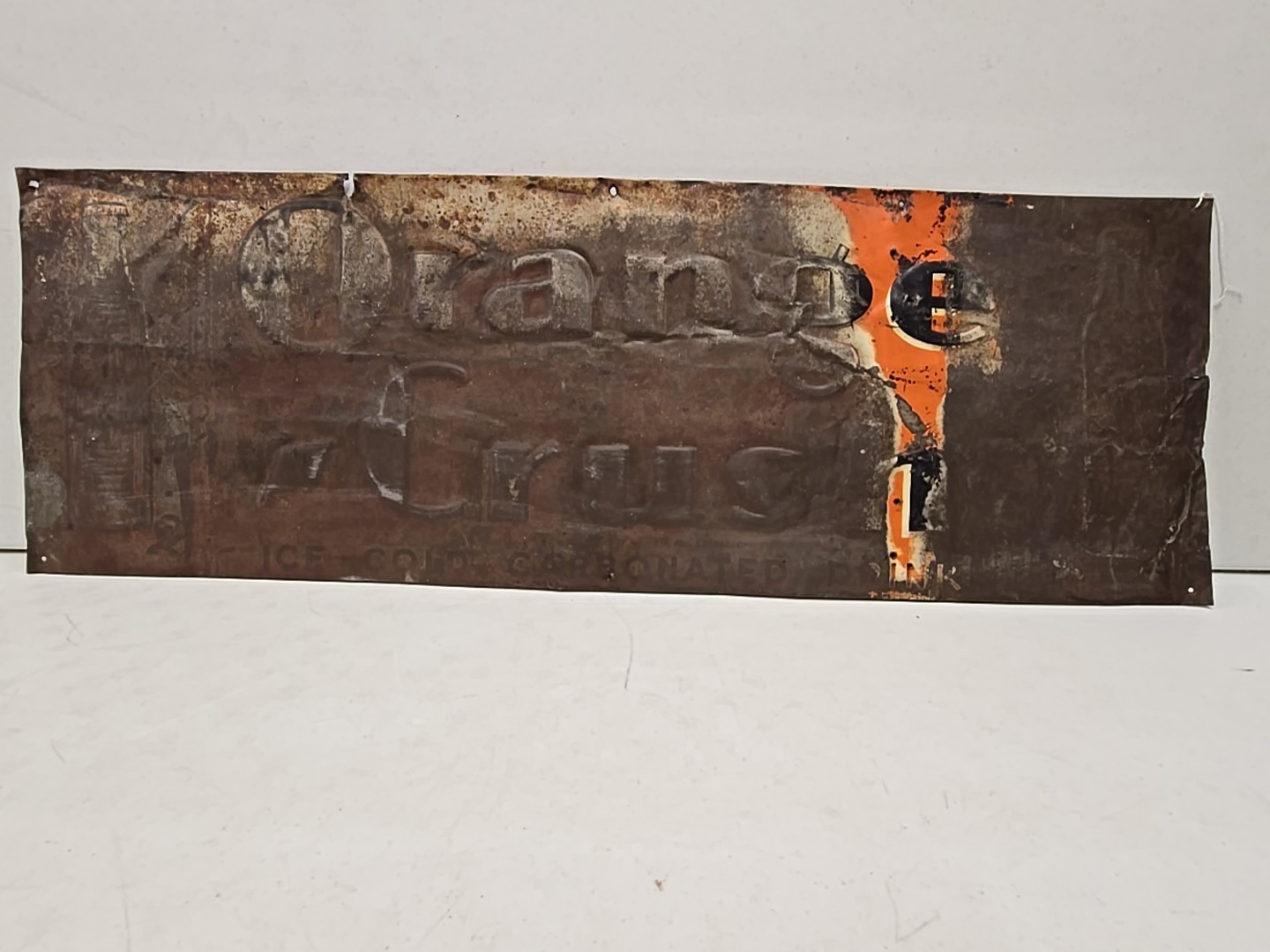 Vintage 1930s Orange Crush Ice Cold Carbonated Drink Embossed Double Bottle Sign