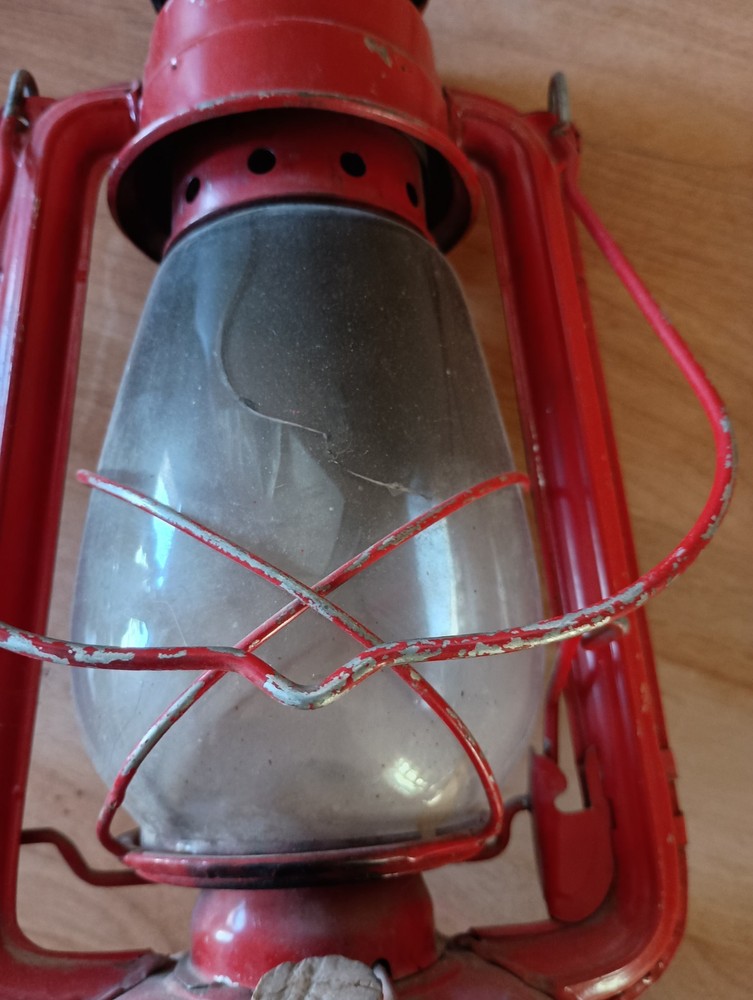Lantern Red Antique Vtg Kerosene Clear Globe