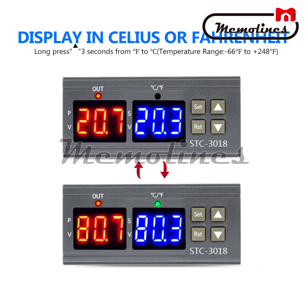 STC-3018 AC 110V-220V Digital Dual Temperature Controller Thermostat Temp Probe