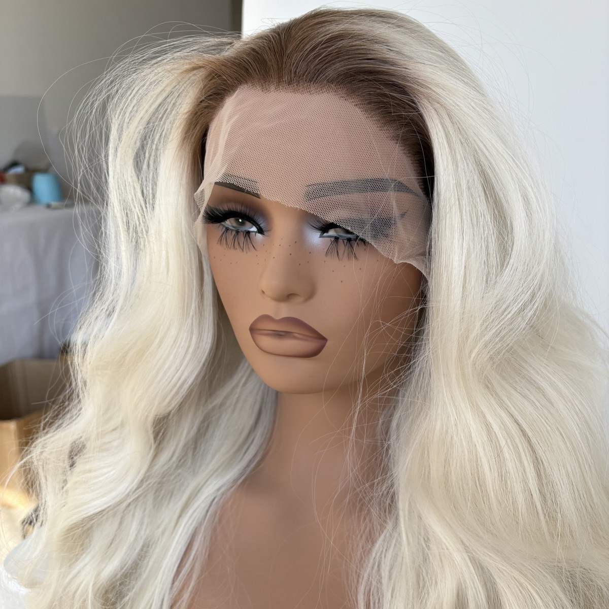 T Lace Front Wig Layered Synthetic Hair Heat Resistant Long Wavy Ombre Blonde