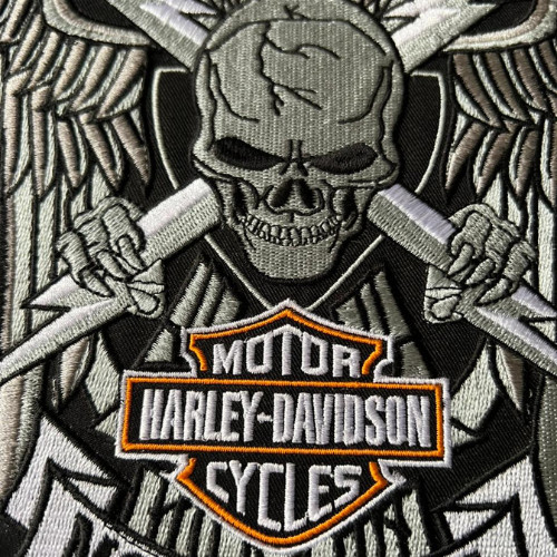 HARLEY DAVIDSON Skull Eagle Wing Large 12" Logo Iron on Embroidered Back patch