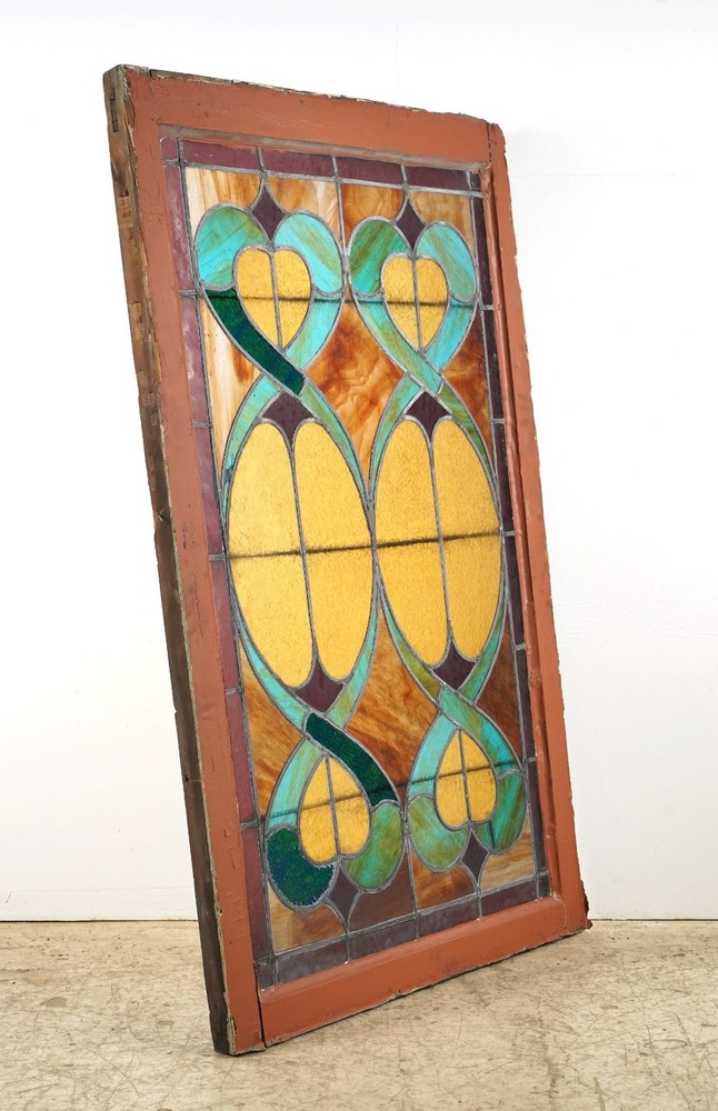 1900s Rectangular Leaded Stained Glass Church Window - R290401