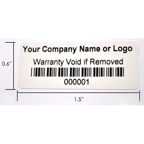 Custom Printed White Asset Identification Security Labels 1.5" x 0.6"