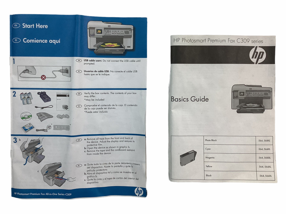 HP Photosmart C309 Series Basics Guide instructions & Quick Guide Setup Booklets