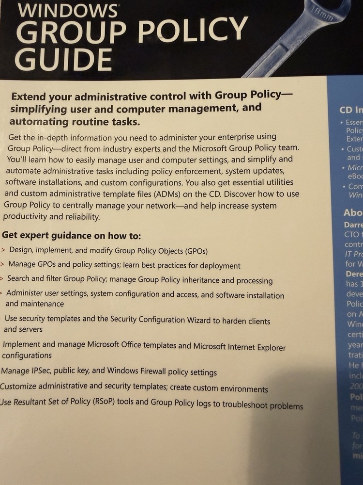 Microsoft® Windows® Group Policy Guide Paperback W/New CD Unopened Never Used