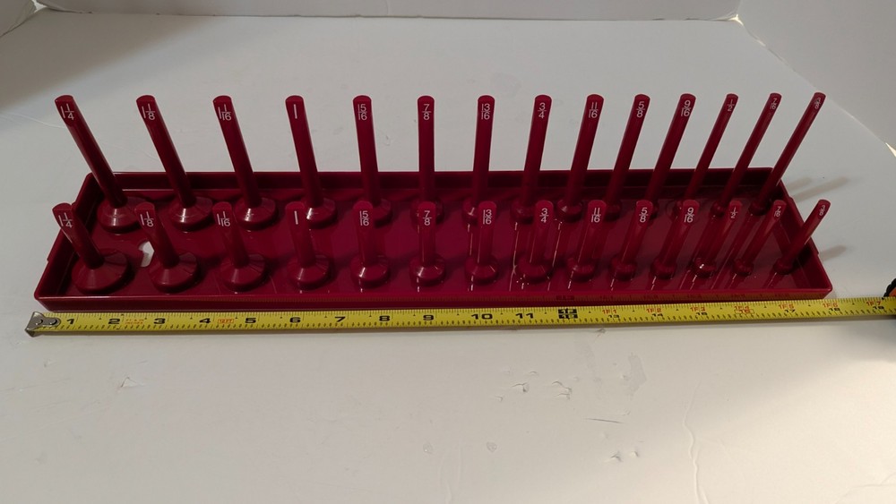 U.S. General Peg Type SAE Socket Tray 3 Piece Red Tool Organization Garage