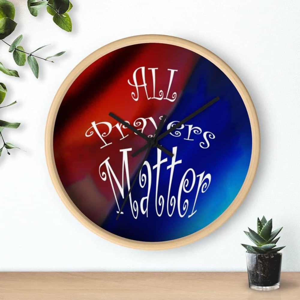 Wall Clock Dark Rainbow Background "All Prayers Matter"